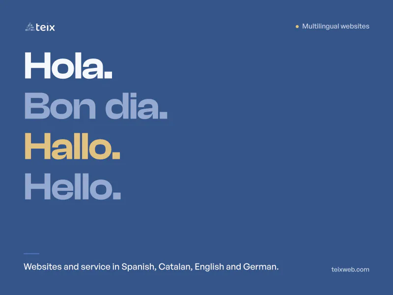 Multilingual websites: Hola, Bon dia, Hallo, Hello. Websites and service in Spanish, Catalan, English and German.